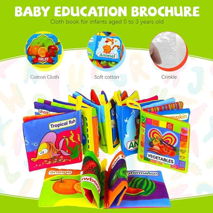 Intellibaby 6-Book Set – Soft Sensory Cloth Books for Babies, Crinkle Sound & Washable, Early Learning Themes Animals,Fruits,Numbers,Non-Toxic & Educator Recommended,Gift for Babies & Toddlers